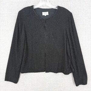 Vintage Sean Collection Beaded Silk Jacket Women Large Black Formal Goth Boho